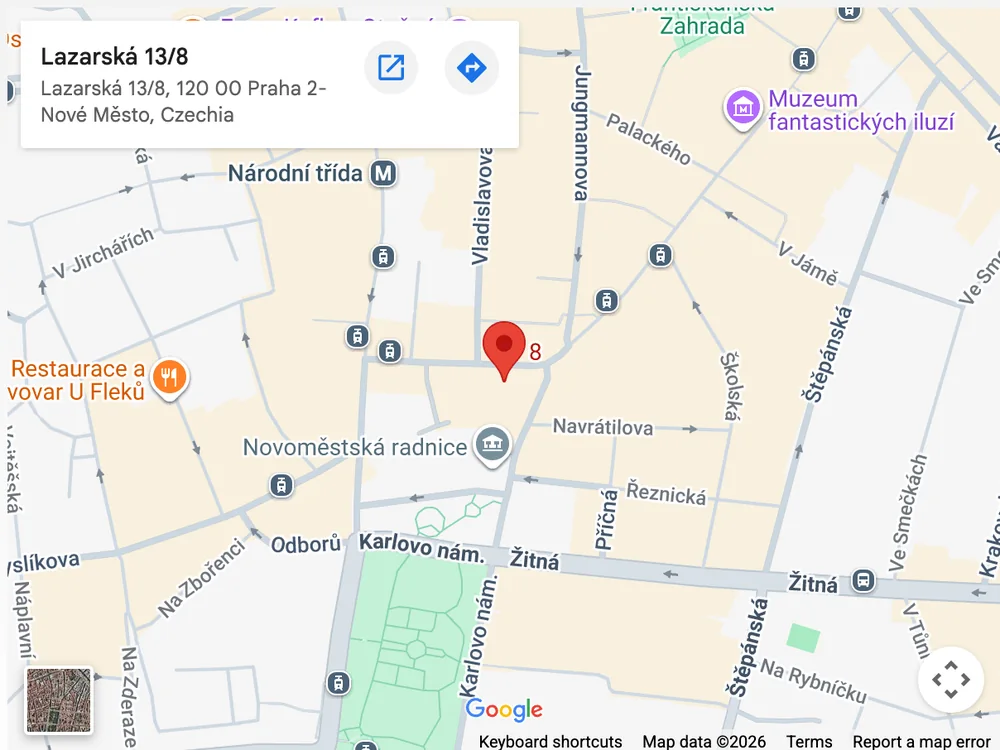 Map of Lazarská 13/8, Prague 2