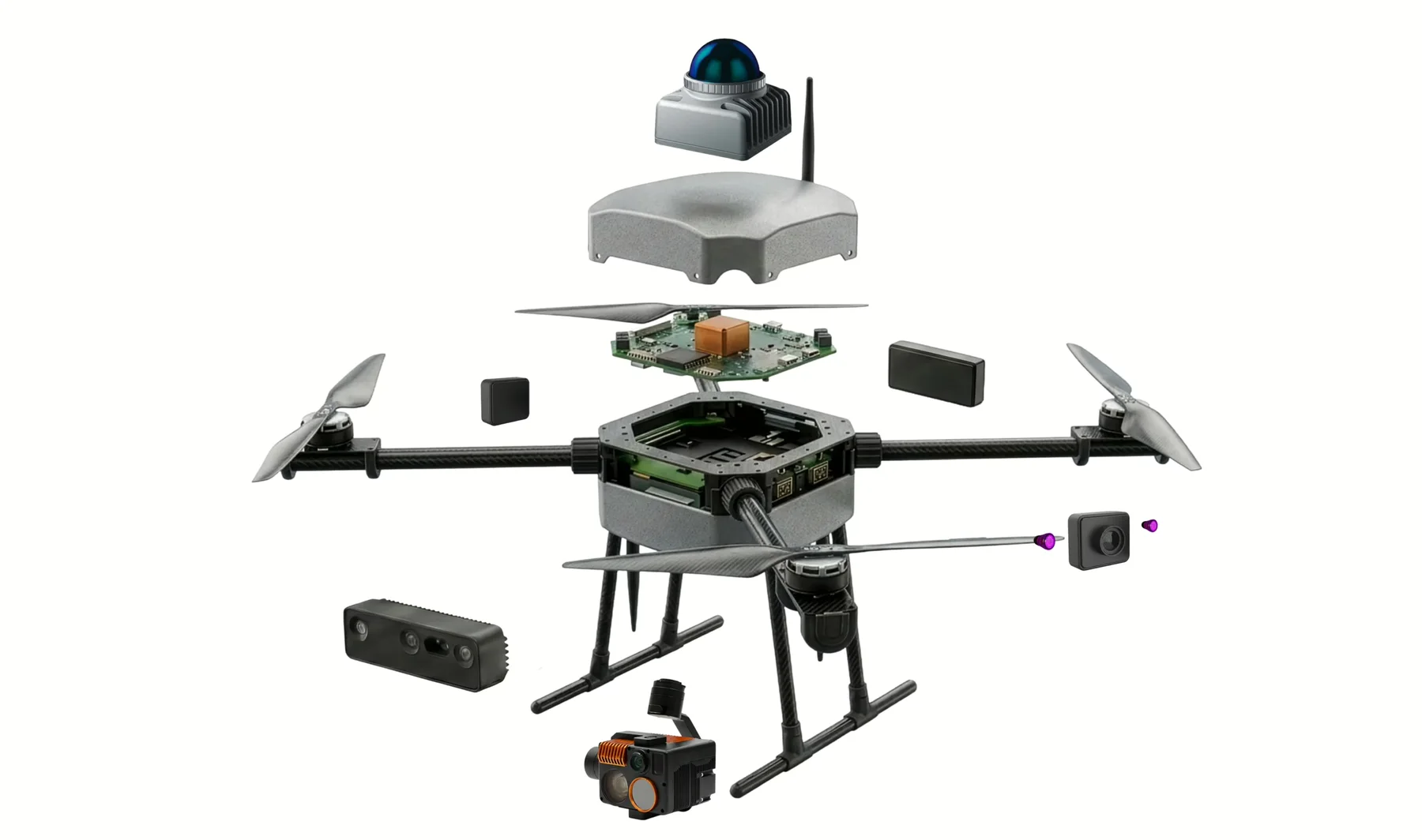 Exploded view of the RoboCore platform with its interchangeable components